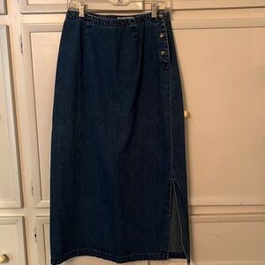 Dark Blue Denim Skirt with Side Slit